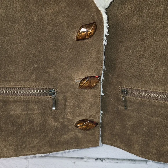 VINTAGE PENNY LANE LIKE LOVE SUEDE JACKET EMBROIDERED SHERPA LINED WOMENS L - Picture 2 of 8